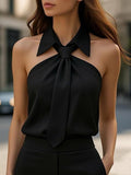 Women’s Collared Off-Shoulder Back-Zip Dubai Blouse with Tie Detail