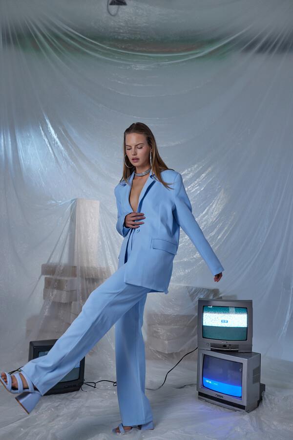 Yüksek Bel Düğme Kapamalı Panky Pantolon Mavi