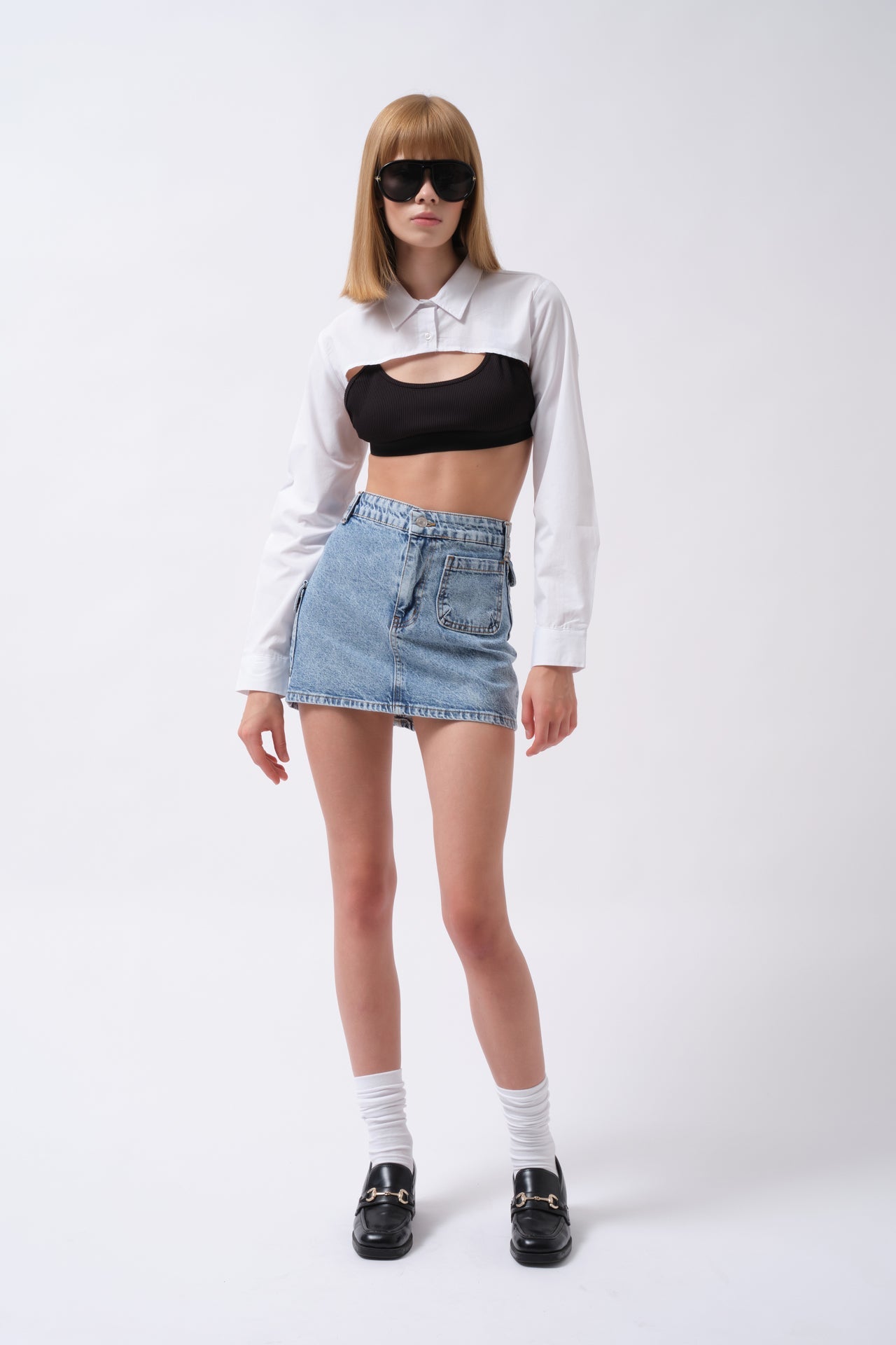 Cep Detay Denim Mini Mavi Etek