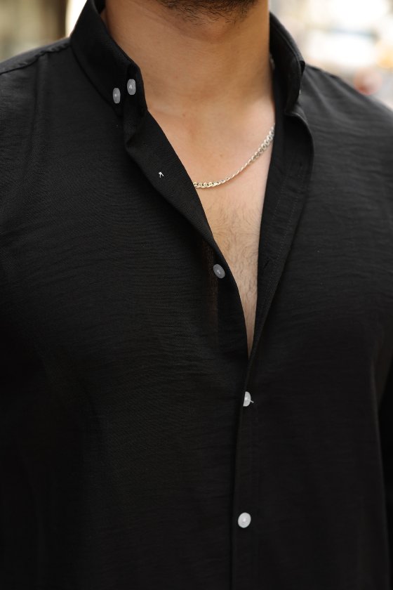 Men's Long Sleeve White Buttoned Pera Linen Shirt