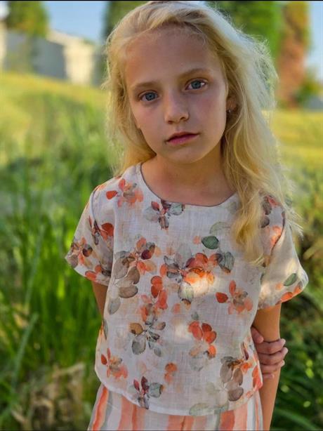 Çiçek Desenli Bluz Batik Desenli Rahat Pantolon Takım TURUNCU 4 Yaş