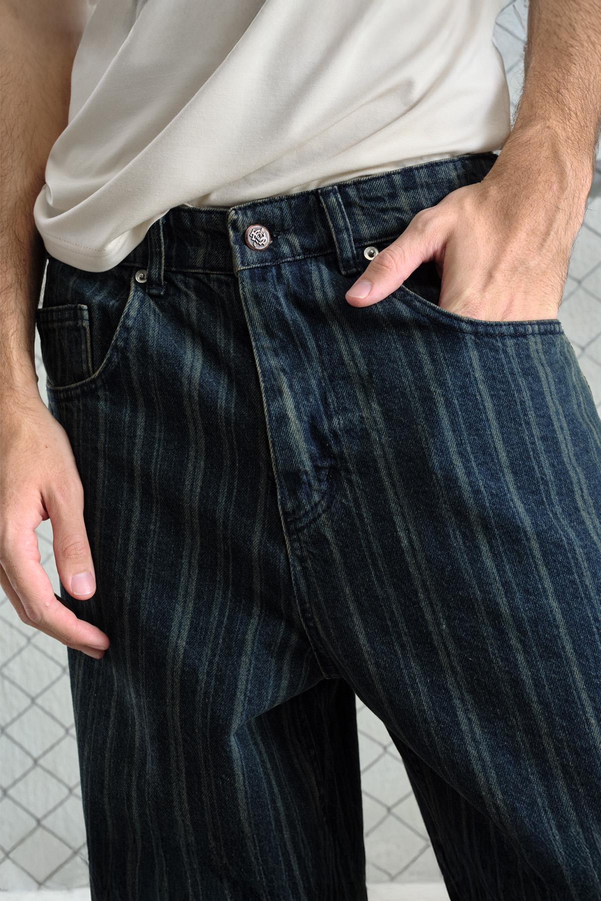 ÇİZGİLİ BAGGY LACİVERT JEAN