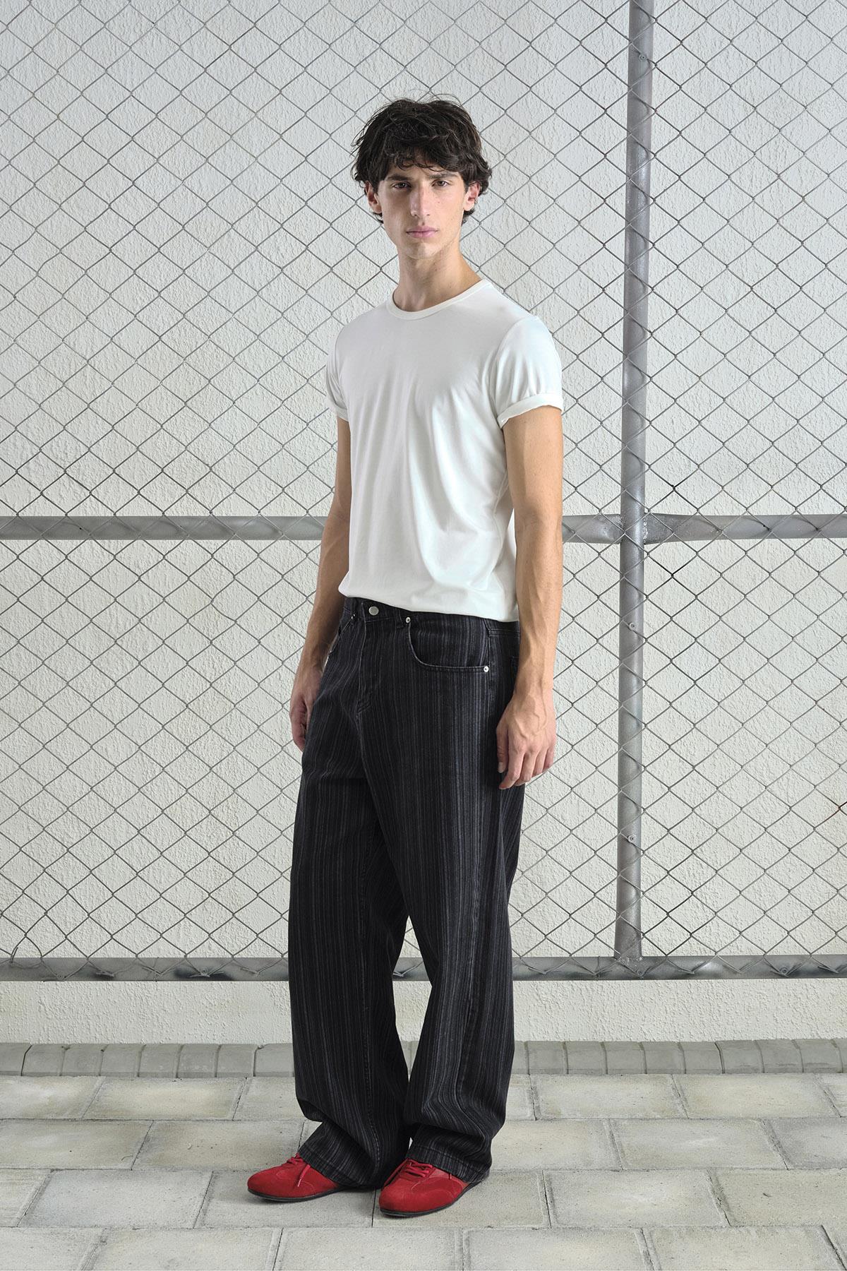 ÇİZGİLİ BAGGY SİYAH JEAN