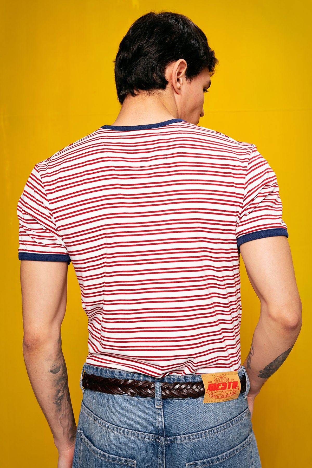 ÇİZGİLİ DAR KESİM BORDO T-SHIRT - BORDO M