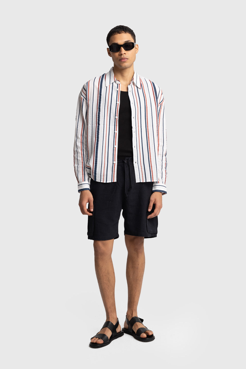 ÇİZGİLİ GOFRE GÖMLEK - KIRMIZI L