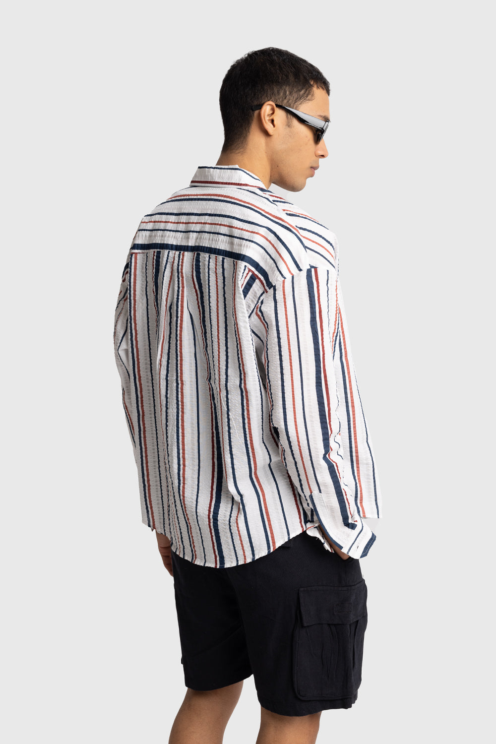 ÇİZGİLİ GOFRE GÖMLEK - KIRMIZI S