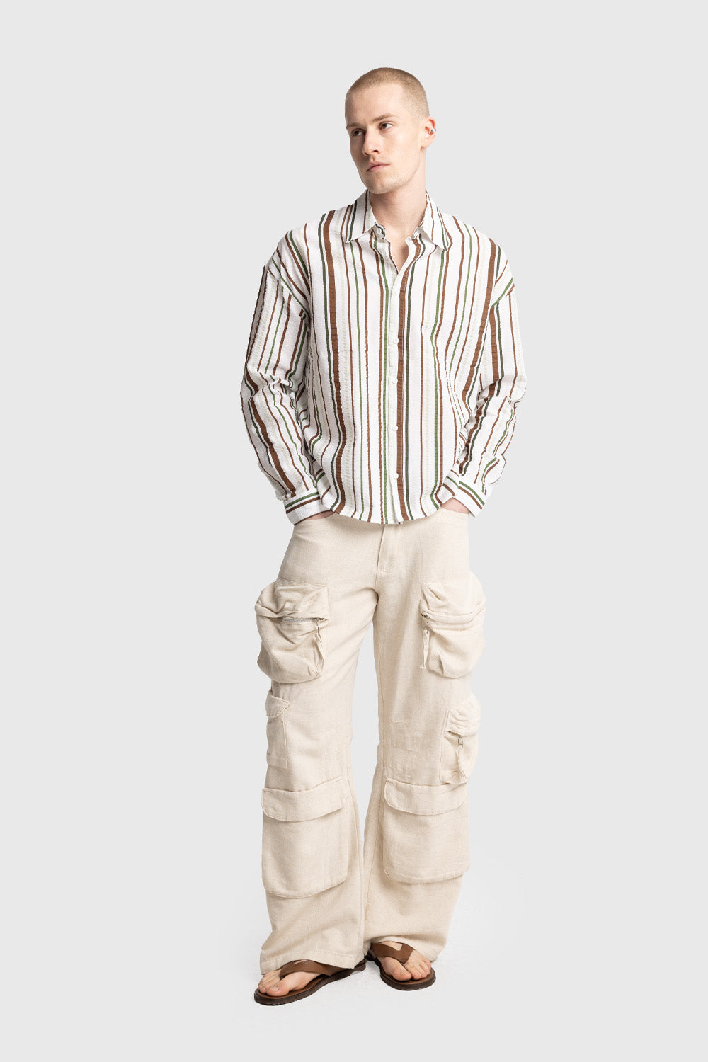 ÇİZGİLİ GOFRE GÖMLEK - YEŞİL M