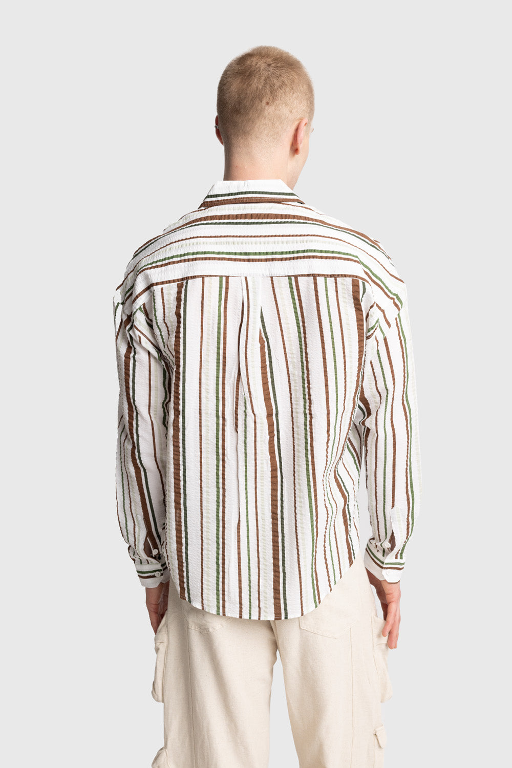 ÇİZGİLİ GOFRE GÖMLEK - YEŞİL S