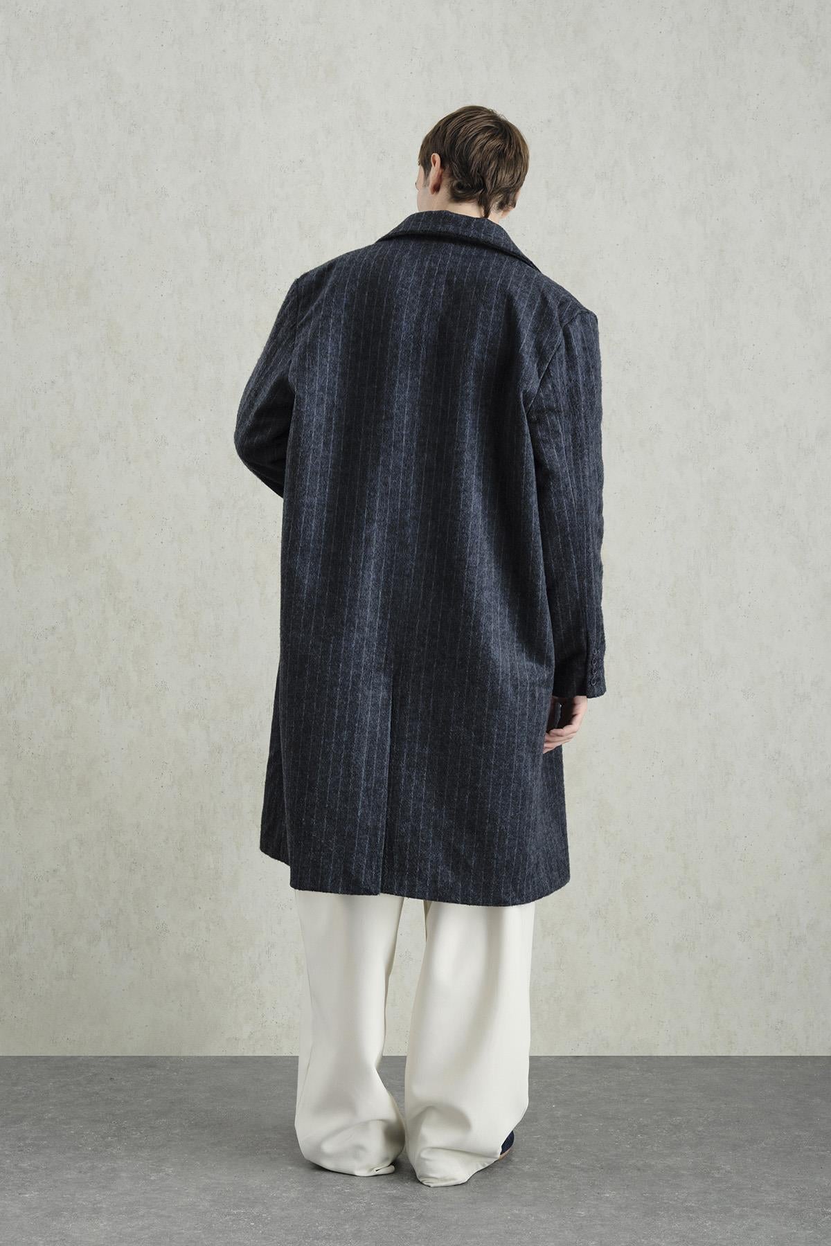 ÇİZGİLİ KAŞE LACİVERT KABAN