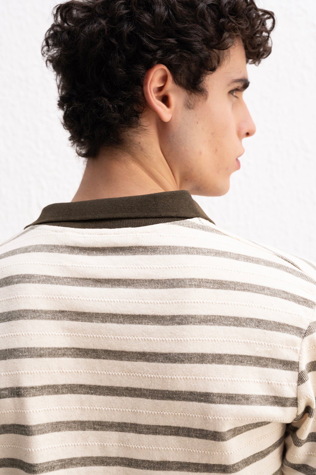 ÇİZGİLİ POLO YAKA HAKİ T-SHIRT - HAKİ S