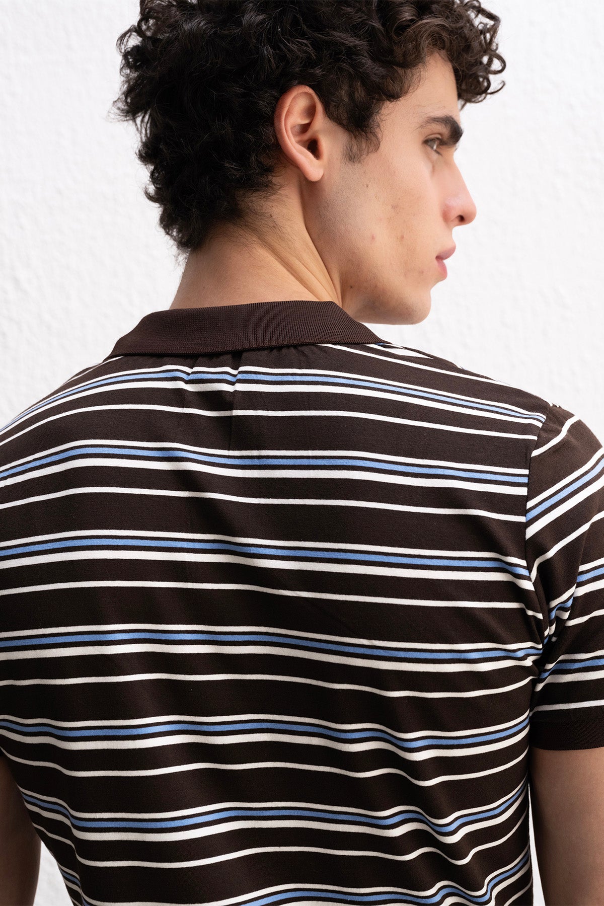 ÇİZGİLİ POLO YAKA KAHVERENGİ T-SHIRT - KAHVERENGİ S
