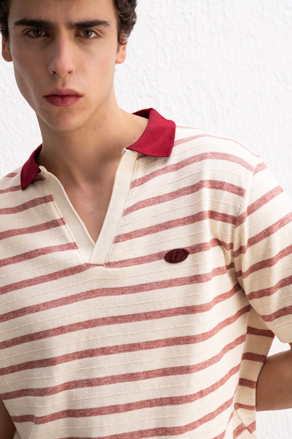 ÇİZGİLİ POLO YAKA KIRMIZI T-SHIRT - KIRMIZI XL
