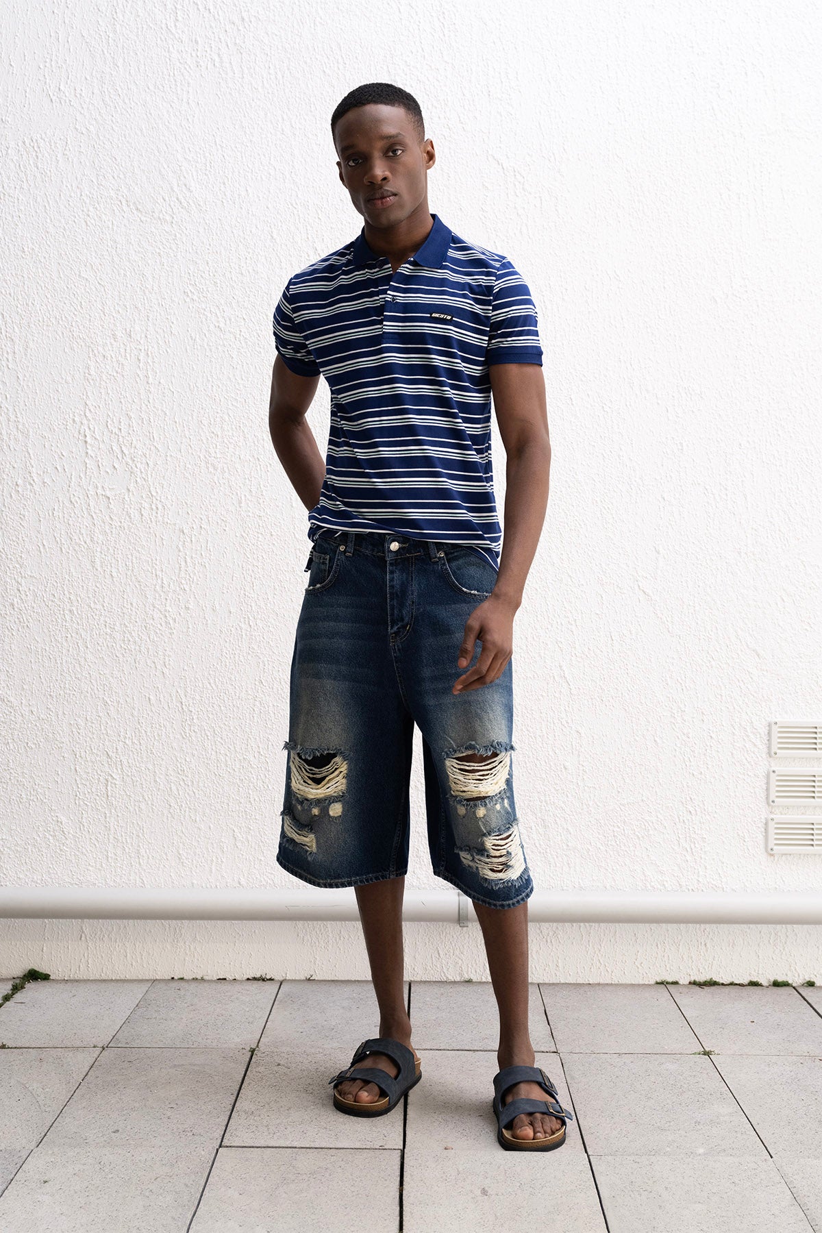 ÇİZGİLİ POLO YAKA LACİVERT T-SHIRT