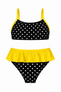 Sarı Volanlı Siyah Puantiyeli Kız Çocuk Bikini Takımı