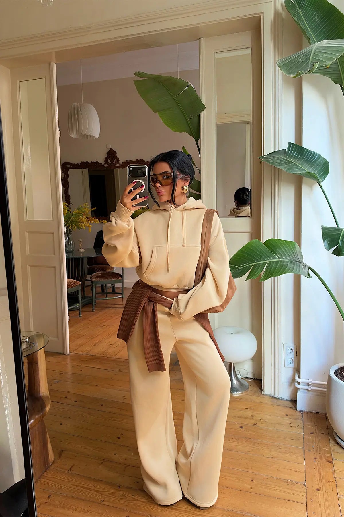 Krem Sweat Detay Eşofman Takım