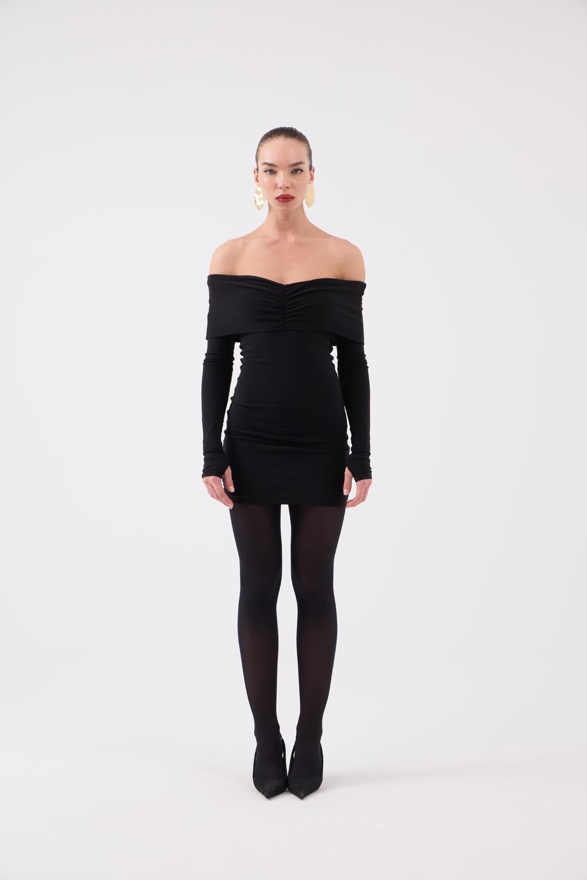 Madonna Yaka Astarlı Mini Dreamer Elbise Siyah