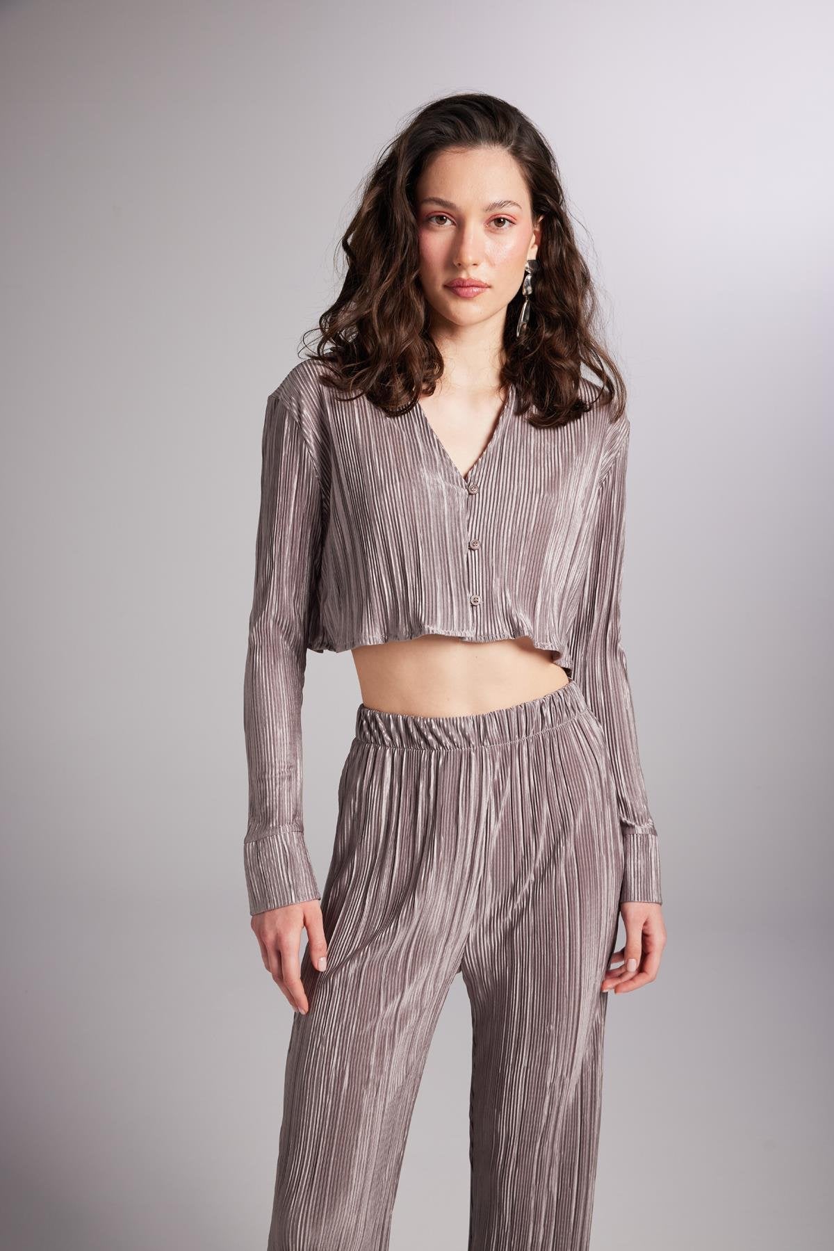 Comfy Crop Gömlek Vizon Vizon L