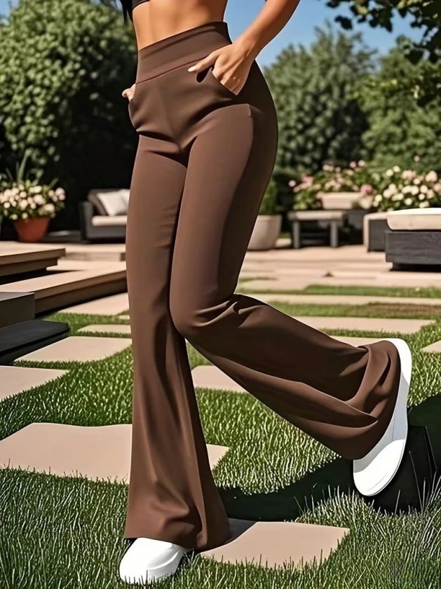 Women’s High-Waisted, Pocketed, Flared Scuba Pants