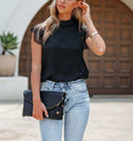 Women's Short Sleeve Lace Sleeve Detail Tie-Back Aerobin Blouse