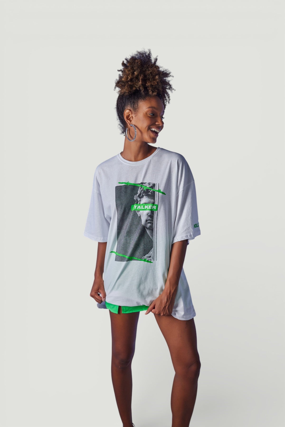 Oversize Baskılı Stalker T-Shirt Beyaz