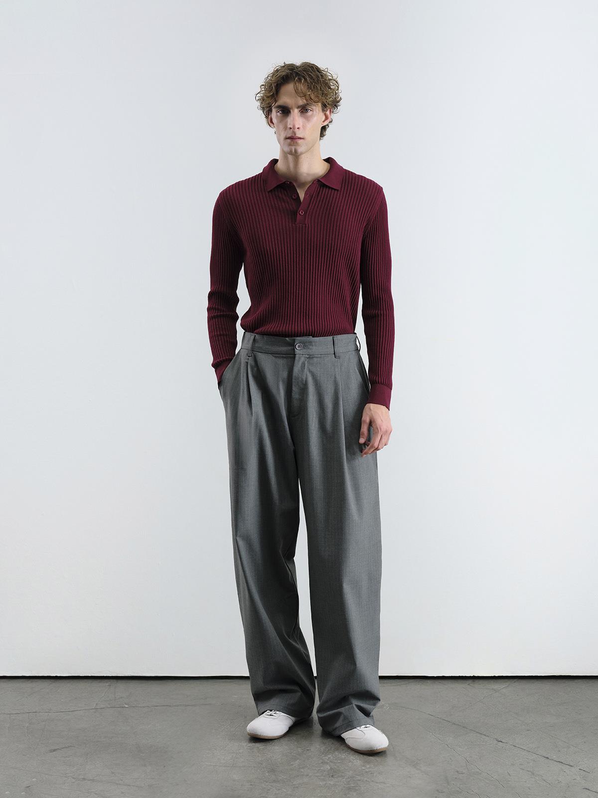 DAR KESİM DÜĞMELİ BORDO POLO YAKA TRİKO