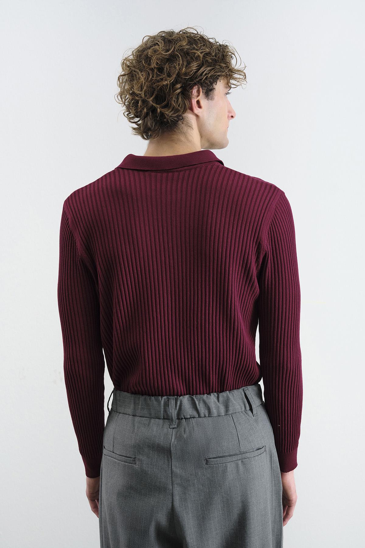 DAR KESİM DÜĞMELİ BORDO POLO YAKA TRİKO