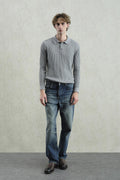 SLIM FIT BUTTONED GRAY POLO COLLAR KNIT