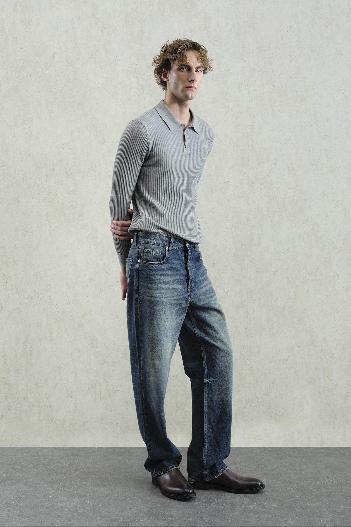 DAR KESİM DÜĞMELİ GRİ POLO YAKA TRİKO