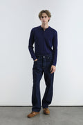 SLIM FIT BUTTONED NAVY POLO COLLAR KNIT