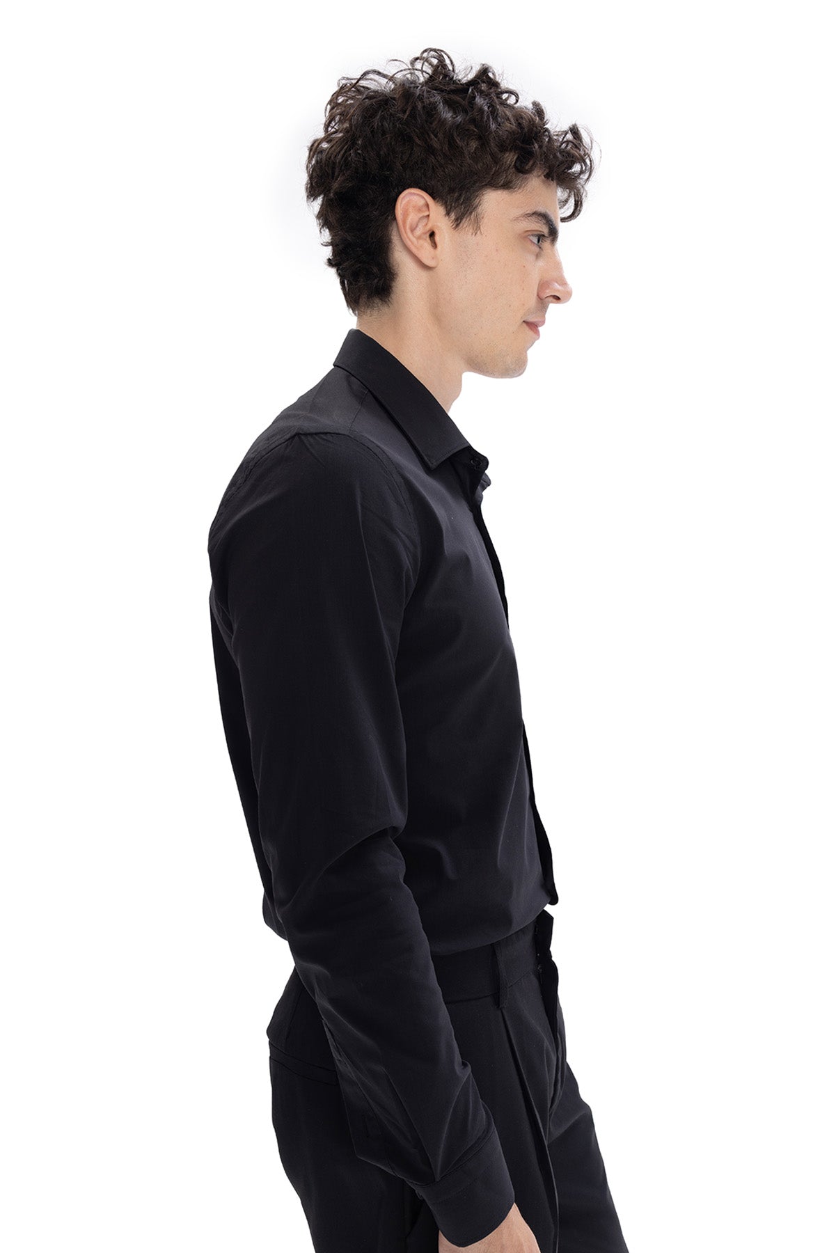 DAR KESİM POPLİN GÖMLEK - SİYAH - SİYAH S