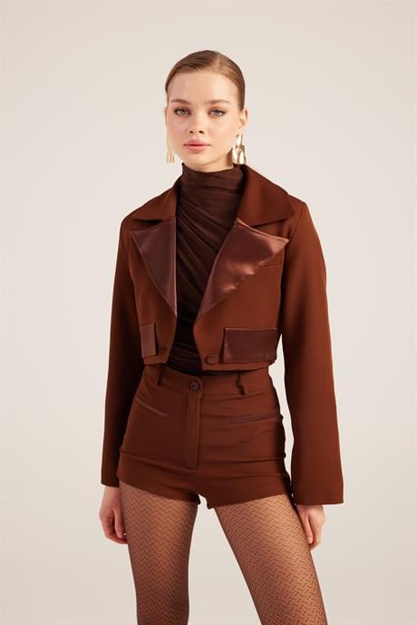 Camila Crop Blazer Ceket Kahve