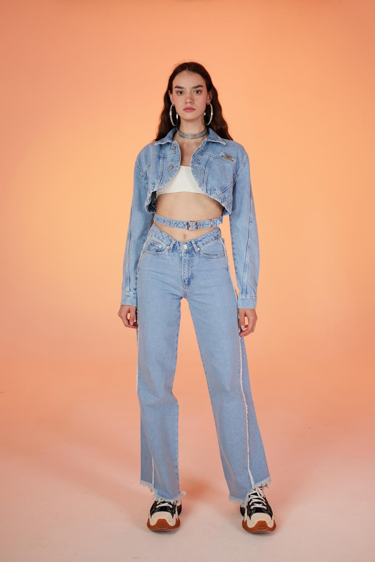 Yüksek Bel Çizgi Detaylı Biana Jean Pantolon Mavi