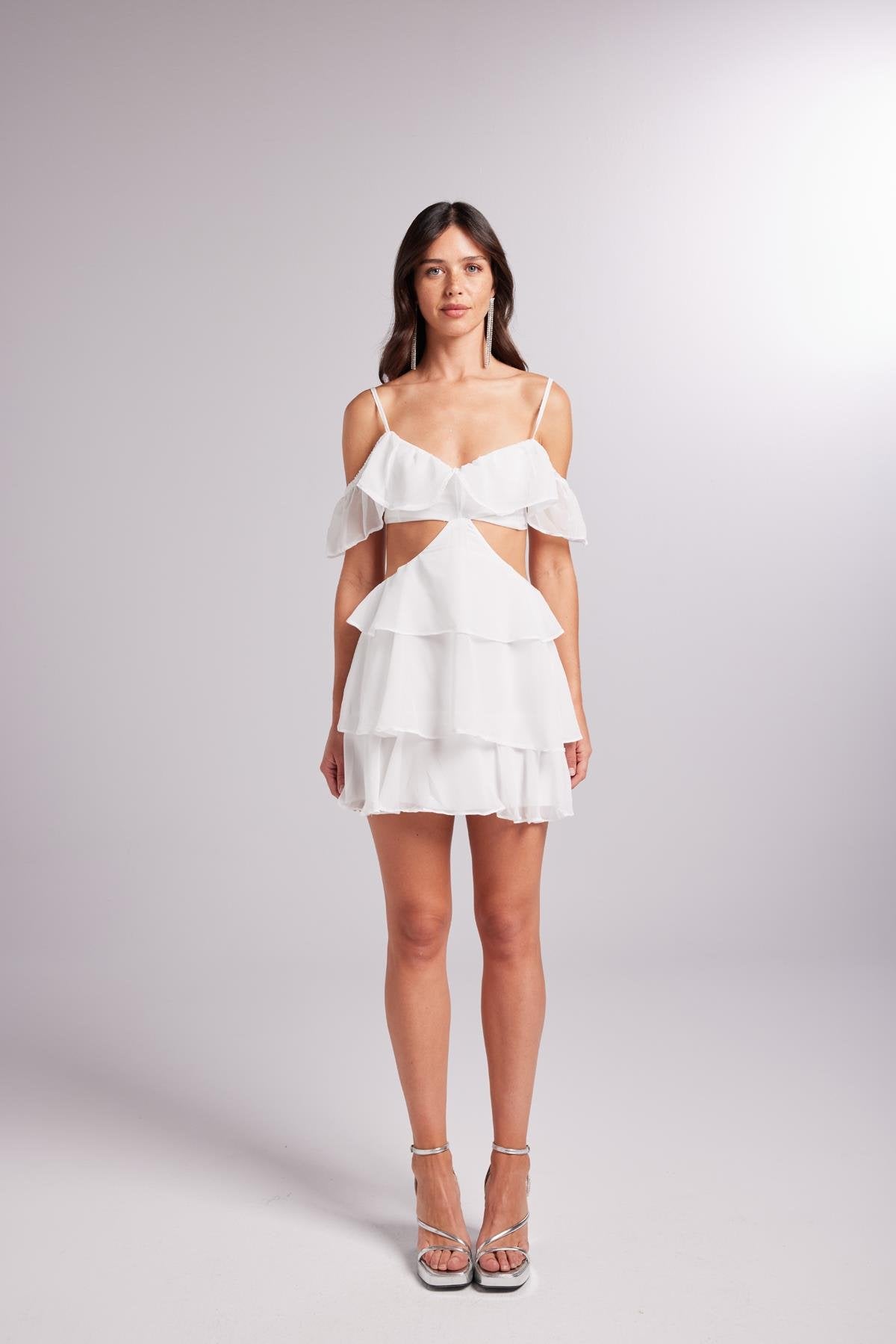Mini Boy Dekolteli Açık Omuz Detaylı Ruby Elbise Beyaz