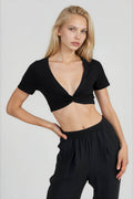 Dekolteli Büzgülü Crop Bluz