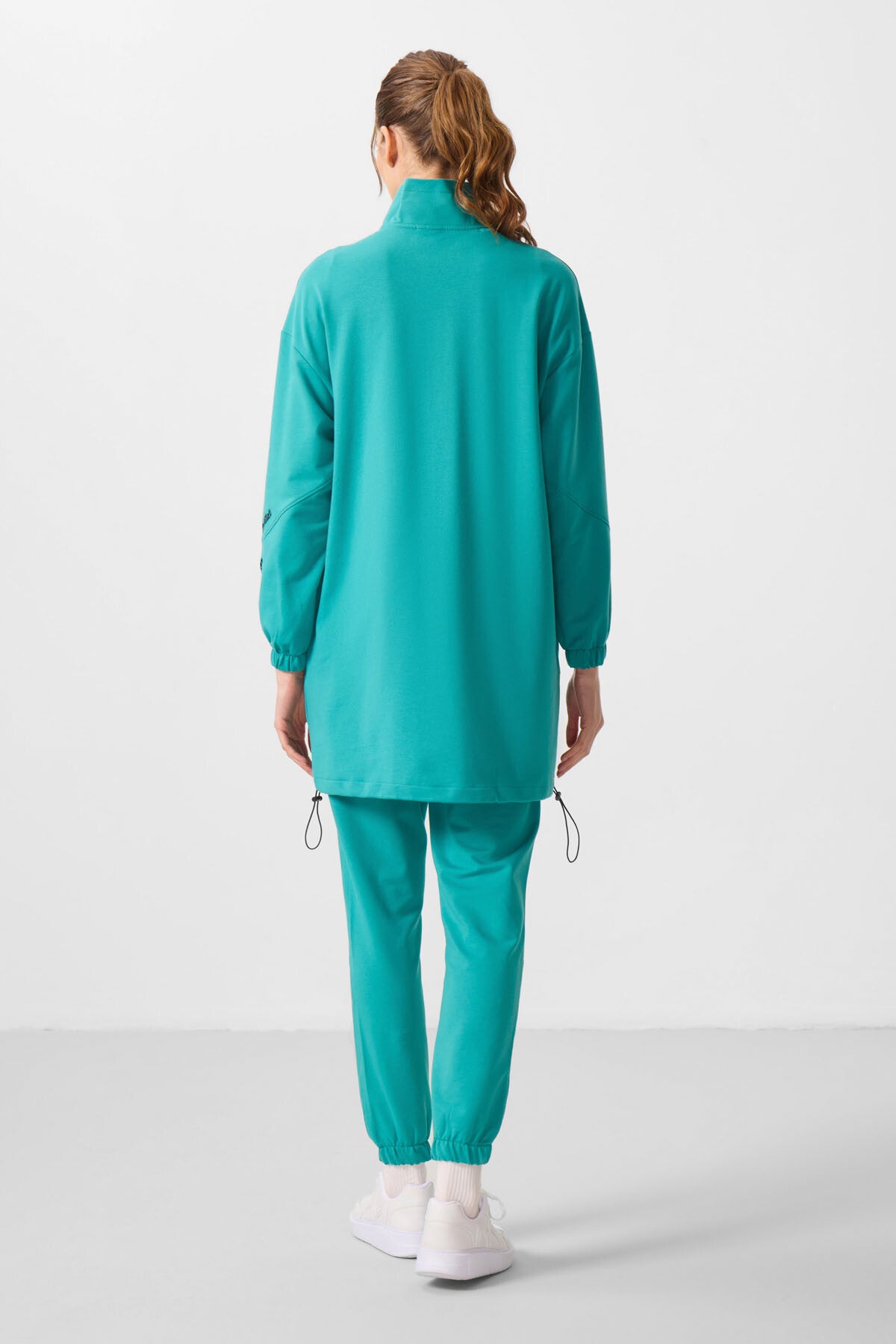 Deniz Yeşil Dik Yaka Fermuarlı Rahat Form Kadın Eşofman Tunik Takım - 95345