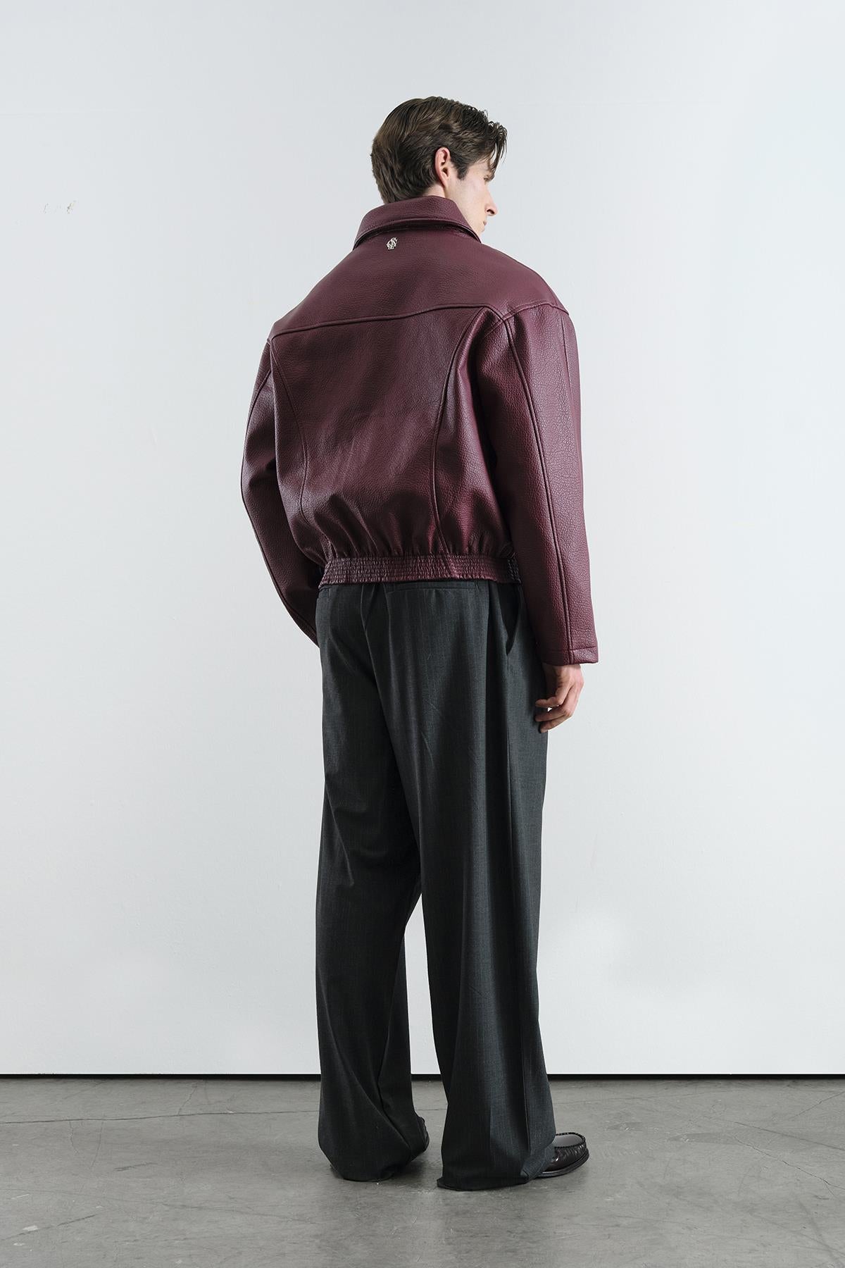 DOKULU BORDO DERİ CEKET