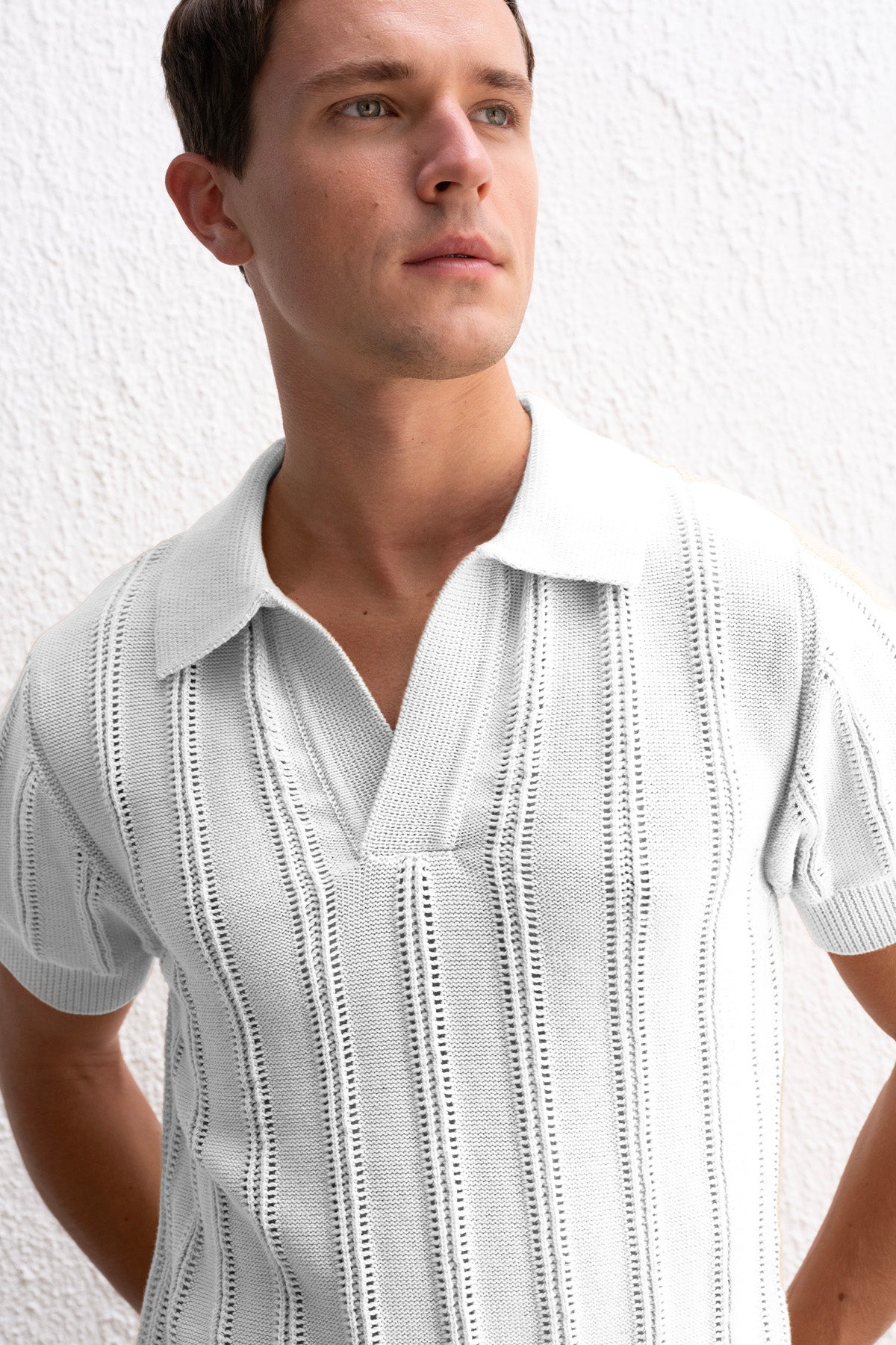 DOKULU POLO YAKA TRİKO BEYAZ T-SHIRT