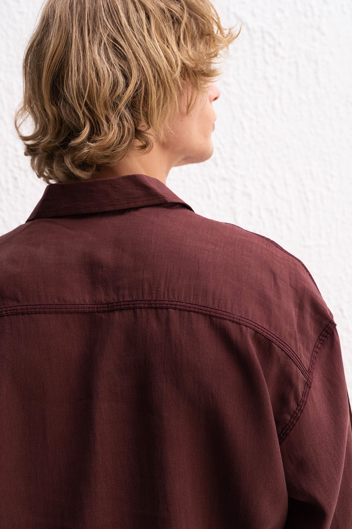 DÖKÜMLÜ OVERSIZE BORDO GÖMLEK