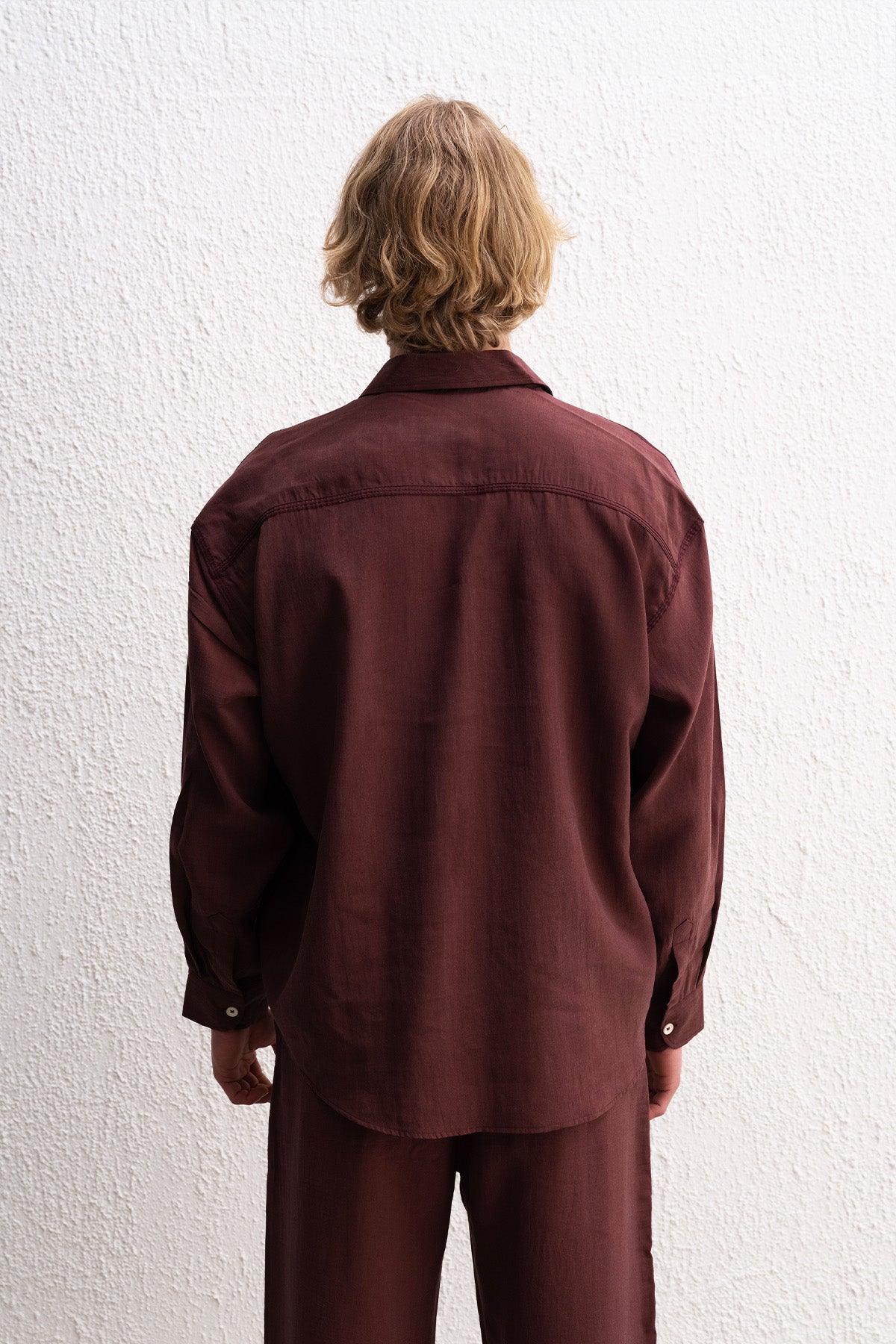 DÖKÜMLÜ OVERSIZE BORDO GÖMLEK - BORDO L