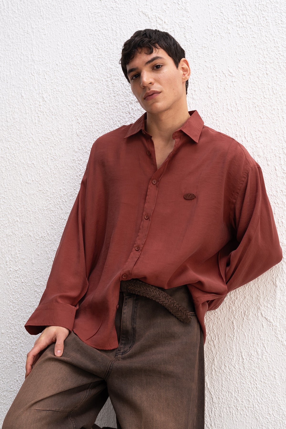 OVERSIZE MODAL KİREMİT GÖMLEK - KİREMİT S