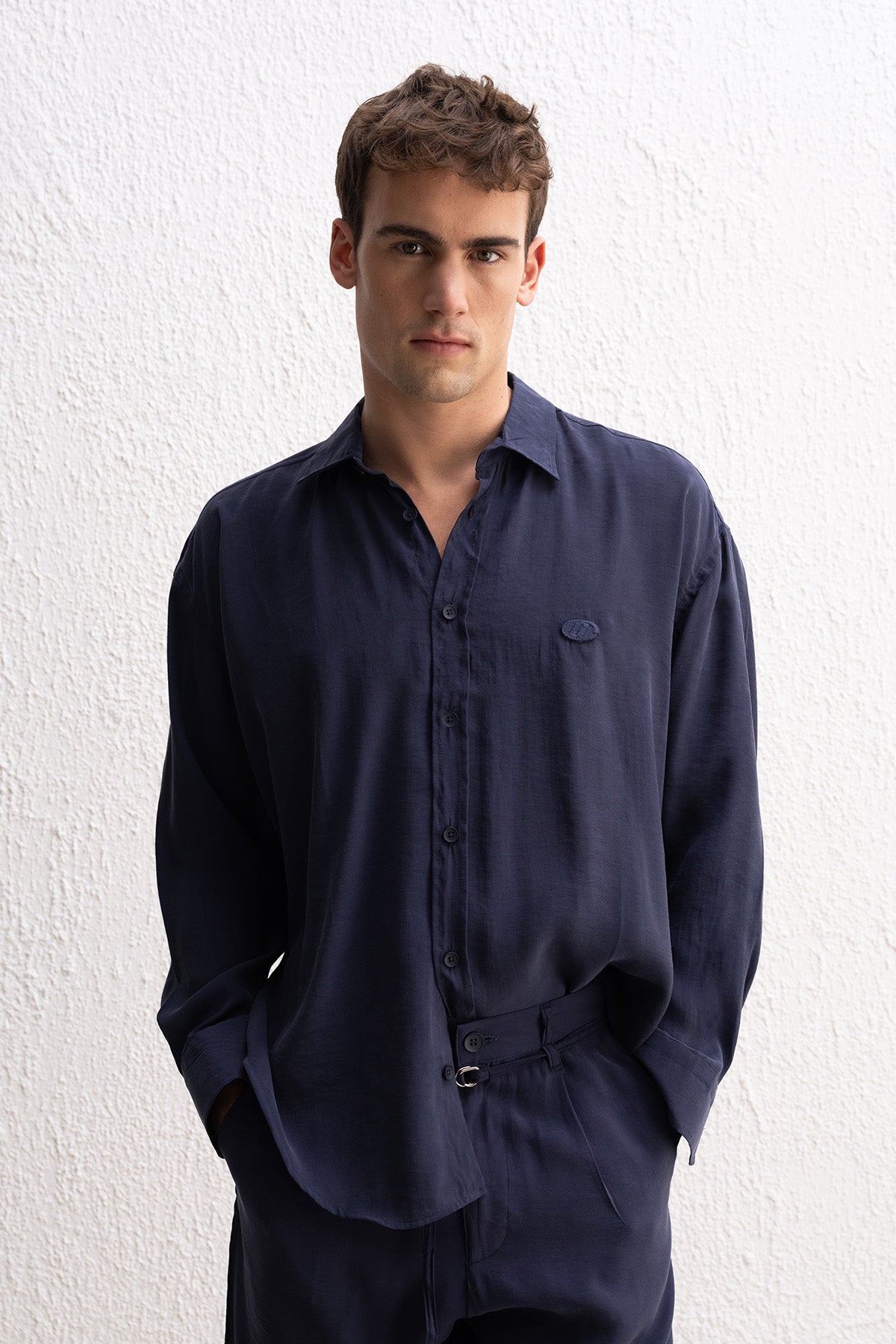 OVERSIZE MODAL LACİVERT GÖMLEK