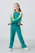 Sea Green O-Neck Wide Leg Standard Fit Printed Girls' Tracksuit - 75165