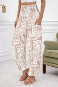 Women's Ethnic-Patterned Jersey Pants with Cargo Pockets