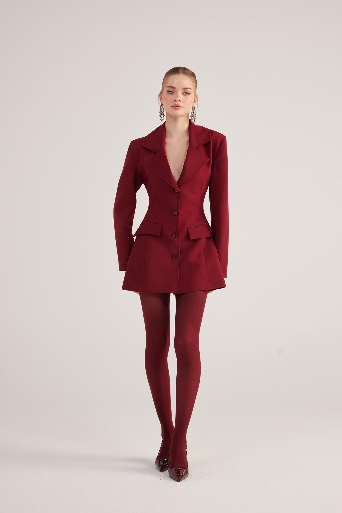 Deja Blazer Ceket Bordo Bordo L