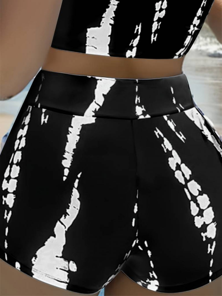 Kadın Büzgü Detay Askılı Cupsuz Crop Mini Tayt Ikili Takım