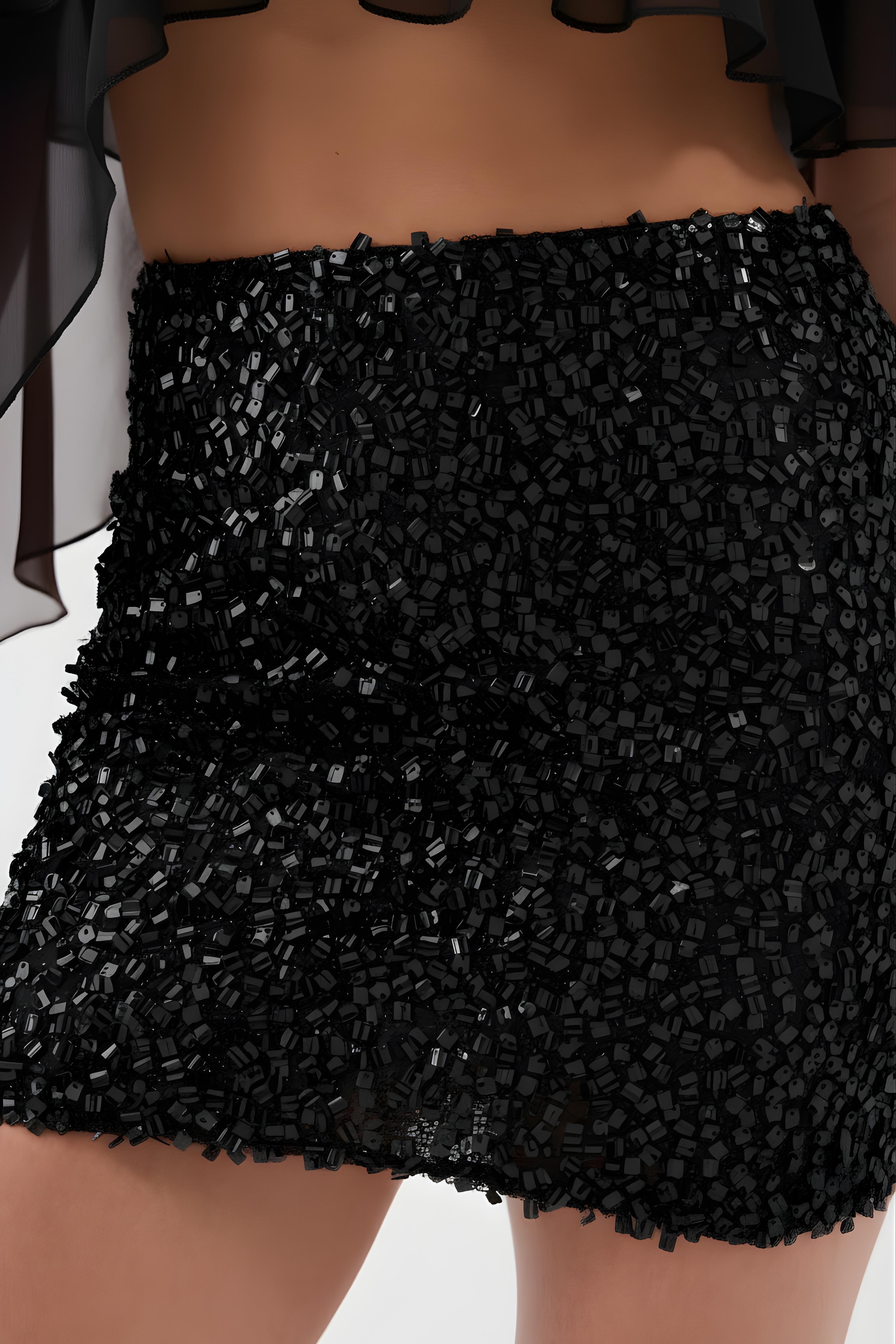 Payetli Mini Harley Etek Siyah