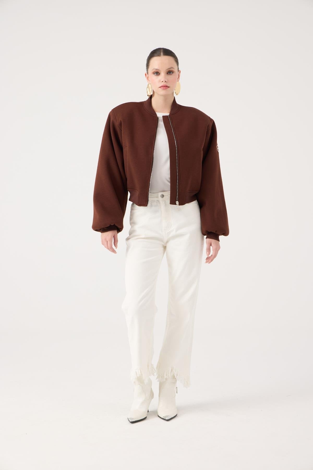 Yüksek Bel, Düğme Kapamalı, Paça Fermuar Detaylı Swan Jean Pantolon Beyaz