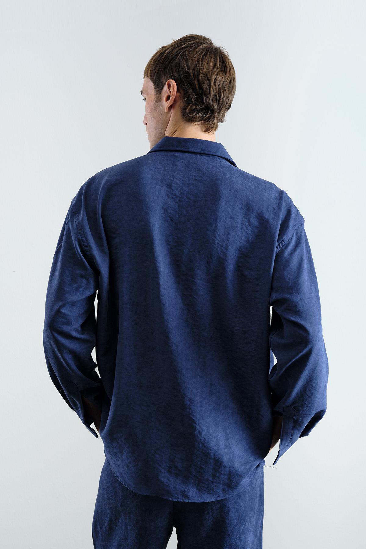 EFEKTLİ MODAL LACİVERT GÖMLEK