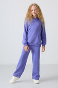 Lilac Cotton Fleece-Lined Soft-Textured Standard Fit Embroidered Girls' Tracksuit Set - 75162