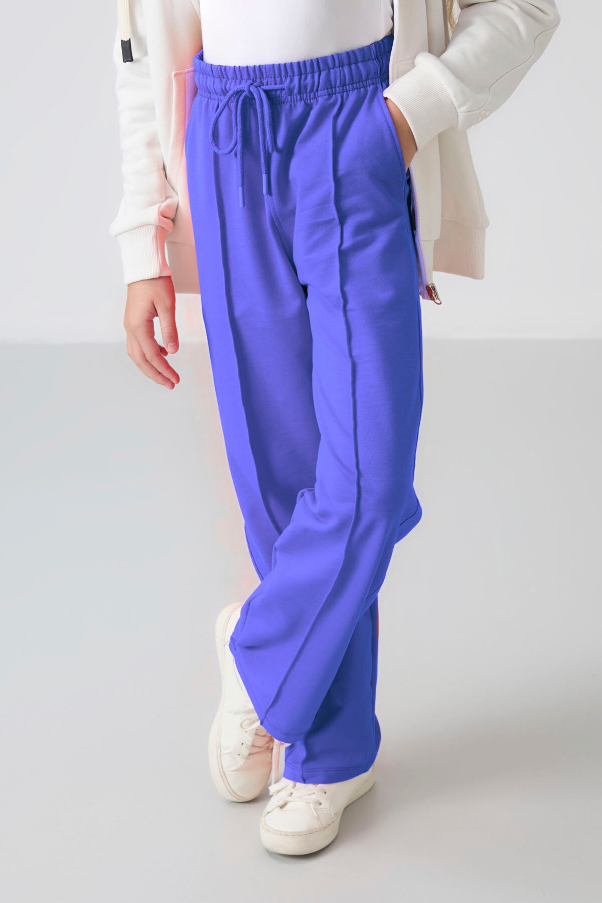 Eflatun Cepli Ön Dikiş Detaylı Geniş Paça Kız Çocuk Eşofman Altı -75144